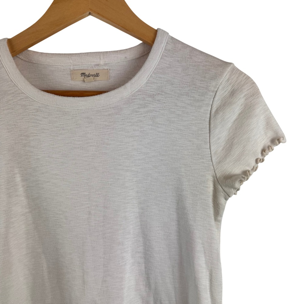 Madewell Baby Tee Women S White Lettuce Edge Ruffle Trim Short Sleeve H8168